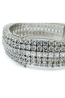 Silver Finish Zircon Bangles (Set Of 2)