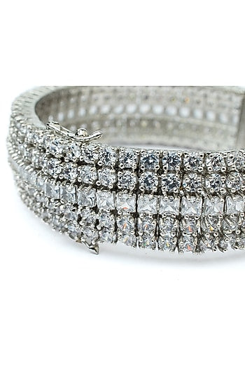 Silver Finish Zircon Bangles (Set Of 2)