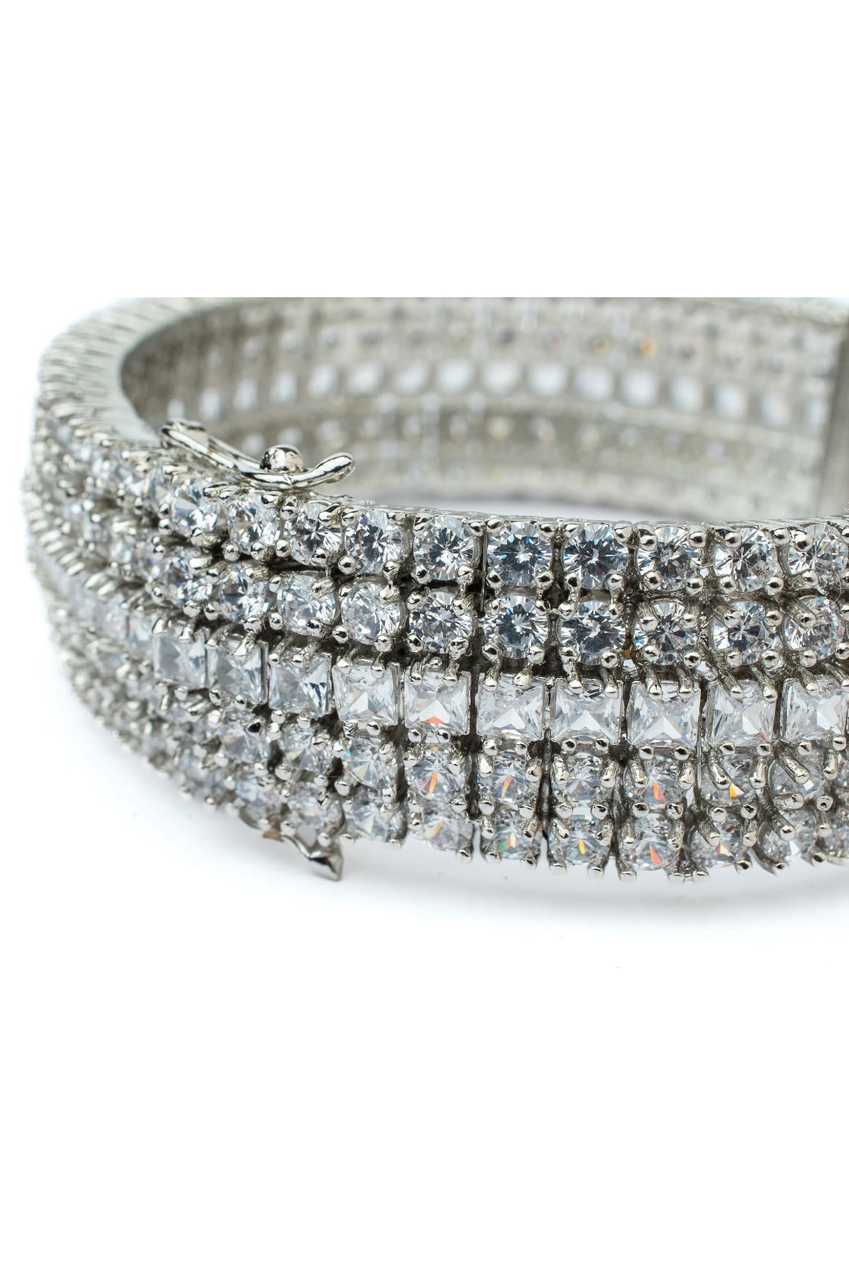 Silver Finish Zircon Bangles (Set Of 2)