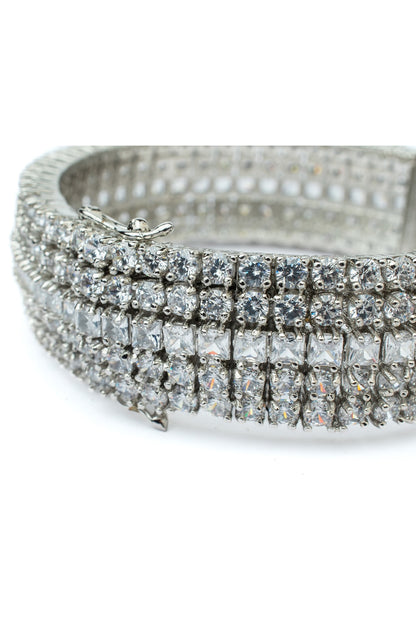 Silver Finish Zircon Bangles (Set Of 2)