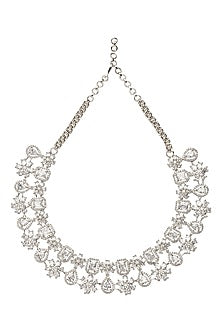 Silver Finish Zircon Floral Necklace Set