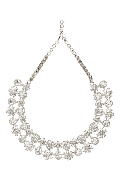 Silver Finish Zircon Floral Necklace Set