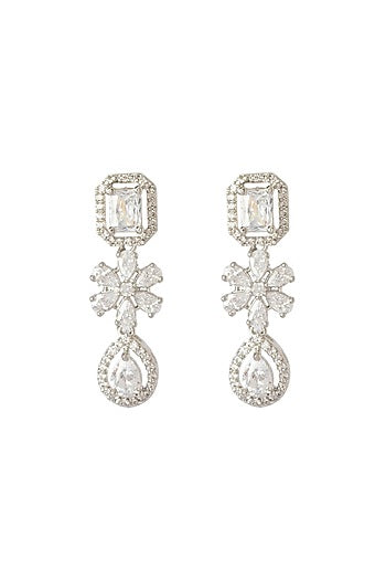 Silver Finish Zircon Floral Necklace Set