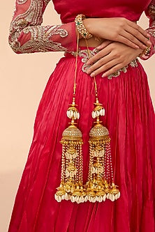 Gold Finish Shell Charms & Embellished Kaleeras (Set Of 2)