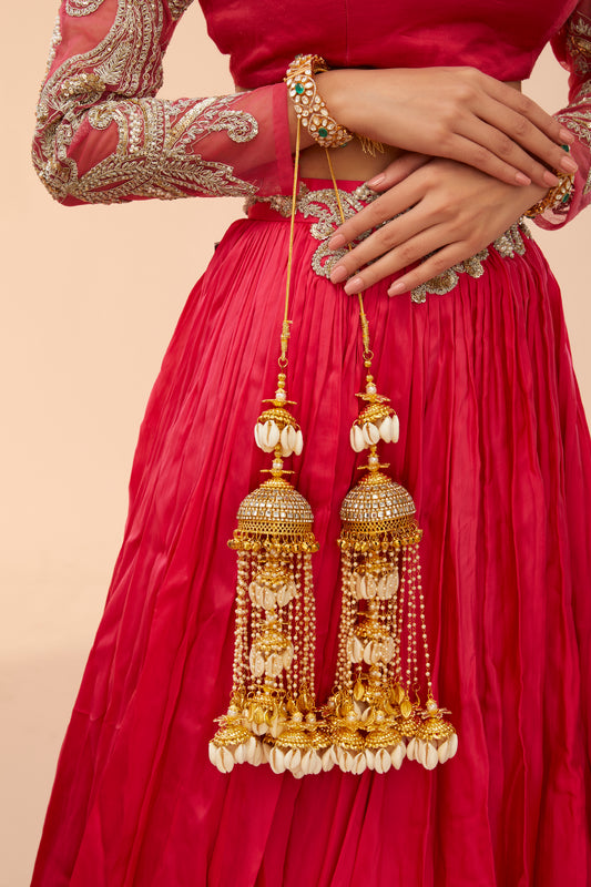 Gold Finish Shell Charms & Embellished Kaleeras (Set Of 2)