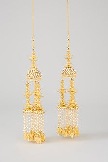 Gold Finish Shell Charms & Pearl Kaleeras (Set Of 2)