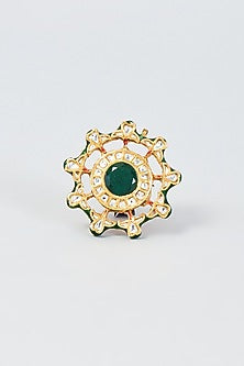 Gold Finish Kundan Polki & Navratna Stone Handcrafted Ring