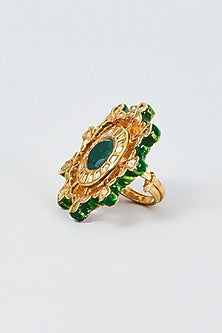 Gold Finish Kundan Polki & Navratna Stone Handcrafted Ring