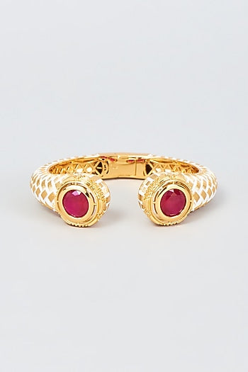 Gold Finish Ruby Synthetic Stone Bangle