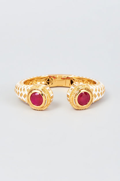 Gold Finish Ruby Synthetic Stone Bangle