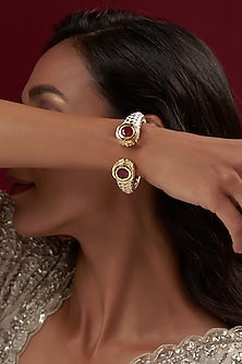 Gold Finish Ruby Synthetic Stone Bangle