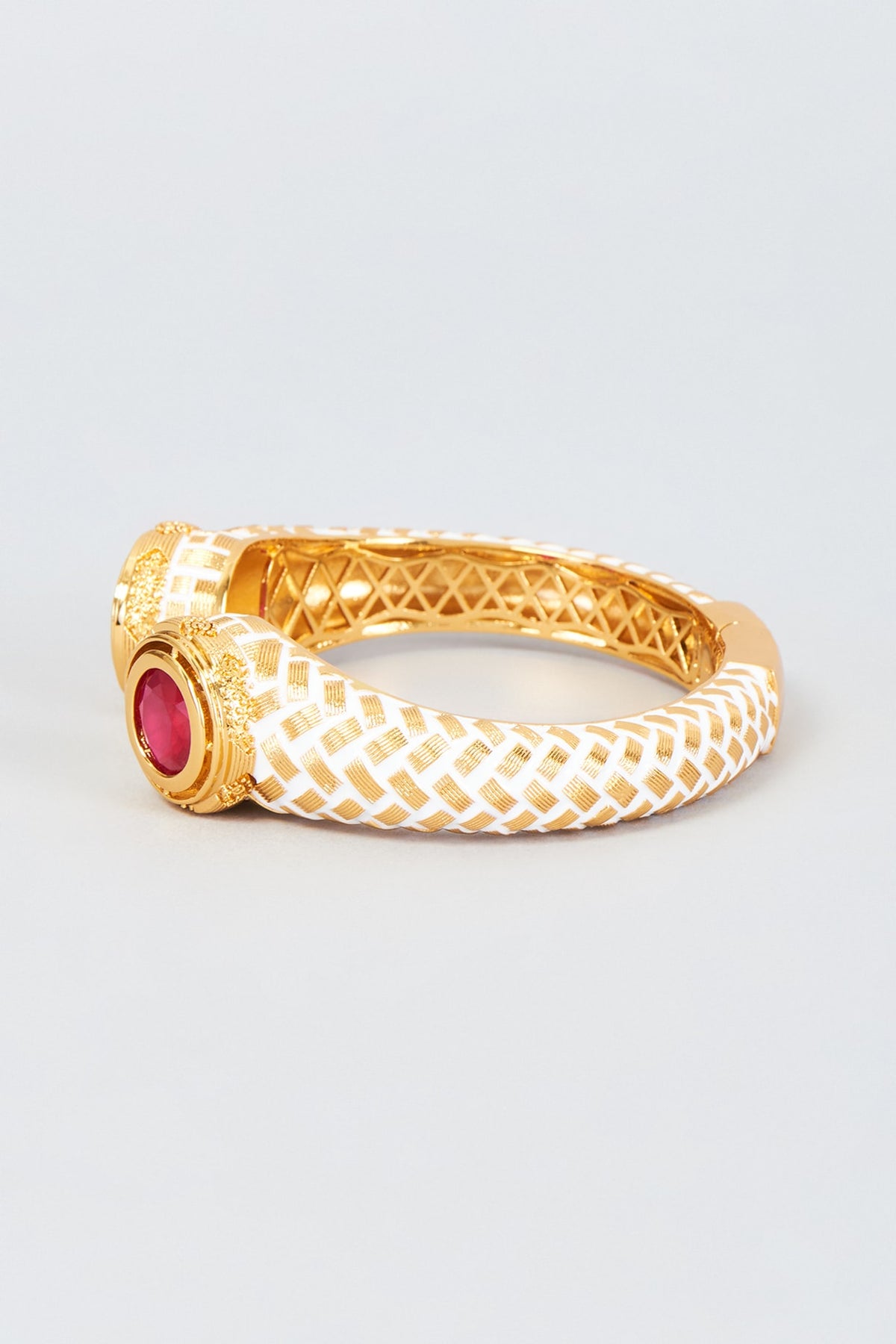 Gold Finish Ruby Synthetic Stone Bangle