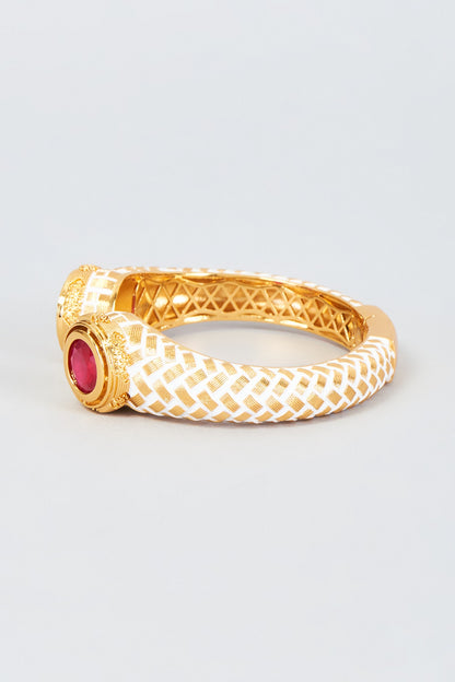 Gold Finish Ruby Synthetic Stone Bangle