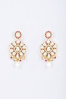 Gold Finish Kundan Polki & Beaded Dangler Earrings