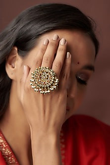 Gold Finish Kundan Polki Ring