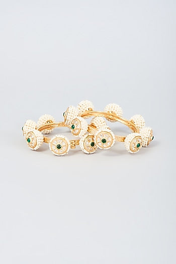 Gold Finish Pearl Bangles (Set Of 2)