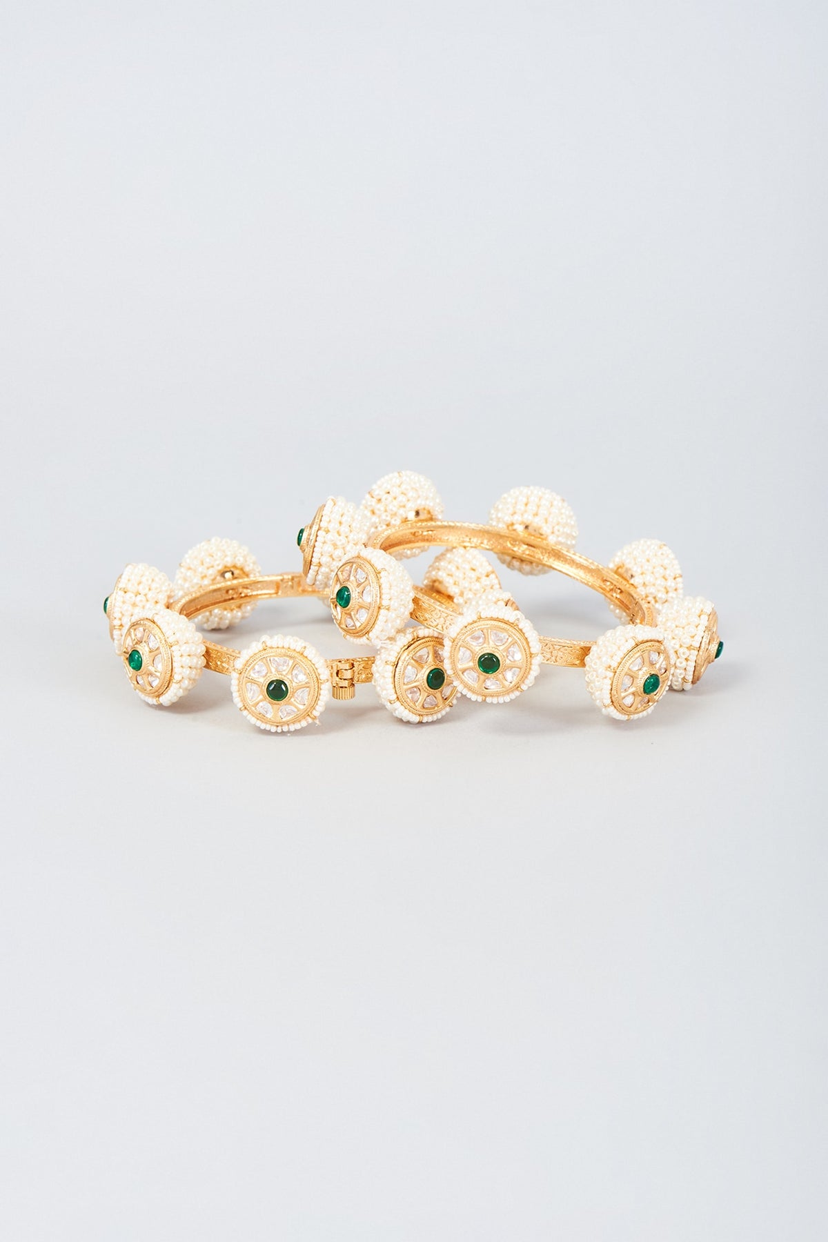 Gold Finish Pearl Bangles (Set Of 2)