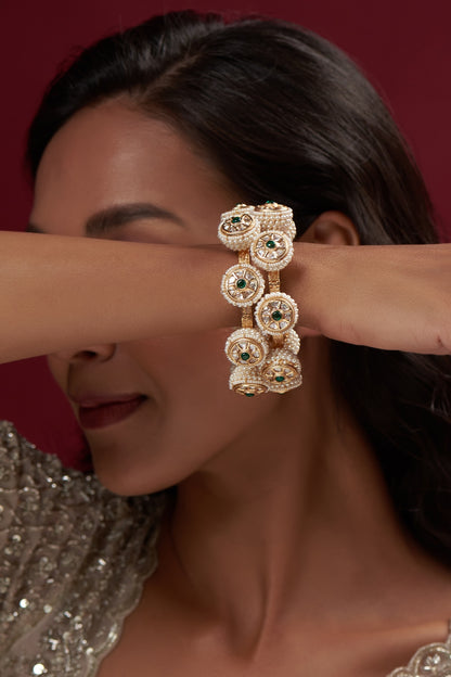 Gold Finish Pearl Bangles (Set Of 2)