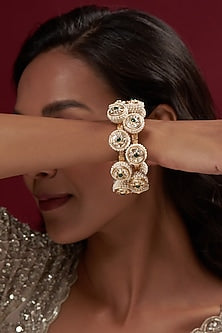 Gold Finish Pearl Bangles (Set Of 2)