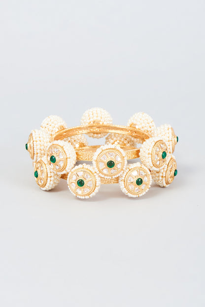 Gold Finish Pearl Bangles (Set Of 2)