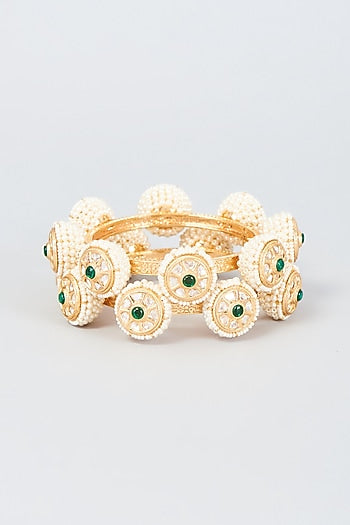 Gold Finish Pearl Bangles (Set Of 2)