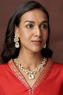 Gold Finish Kundan Polki & Diamond Necklace Set