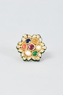 Gold Finish Navratna Stone Ring
