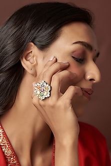 Gold Finish Navratna Stone Ring