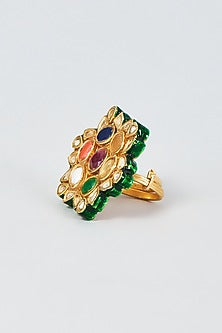 Gold Finish Navratna Stone Ring