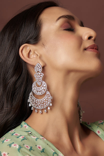 White Finish Zircon Dangler Earrings