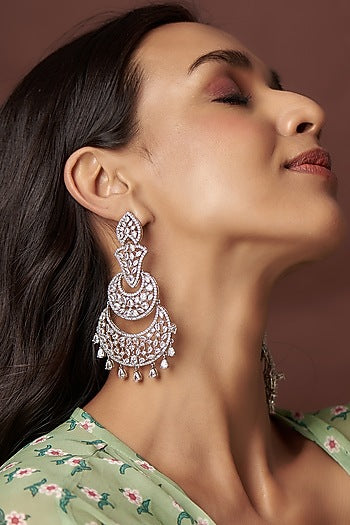 White Finish Zircon Dangler Earrings