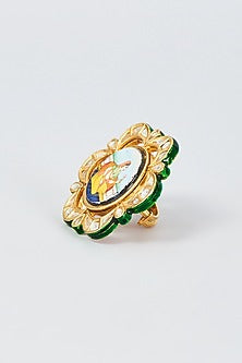 Gold Finish Kundan Polki Ring
