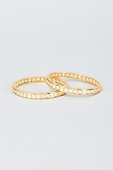 Gold Finish Kundan Polki Bangles (Set Of 2)