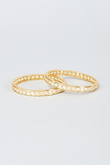 Gold Finish Kundan Polki Bangles (Set Of 2)