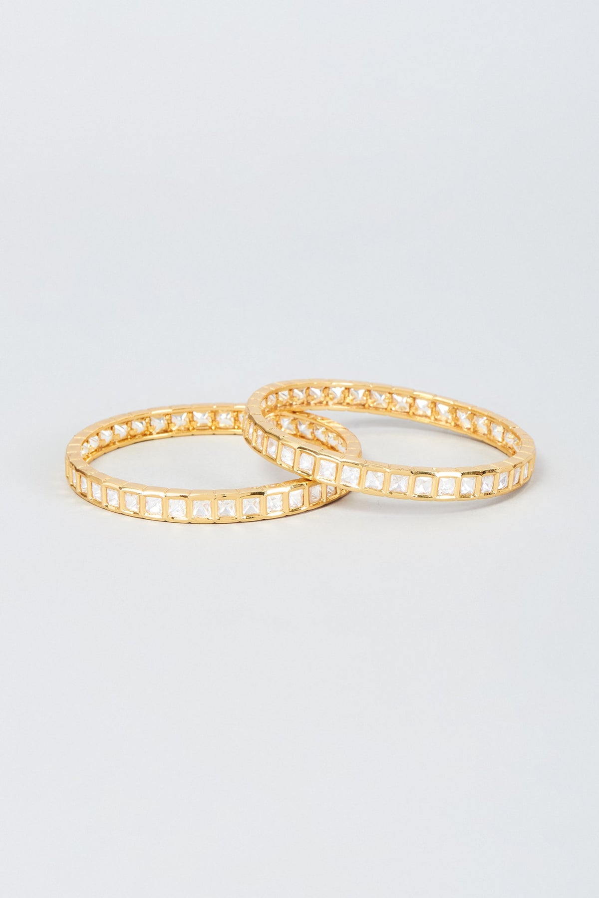 Gold Finish Kundan Polki Bangles (Set Of 2)