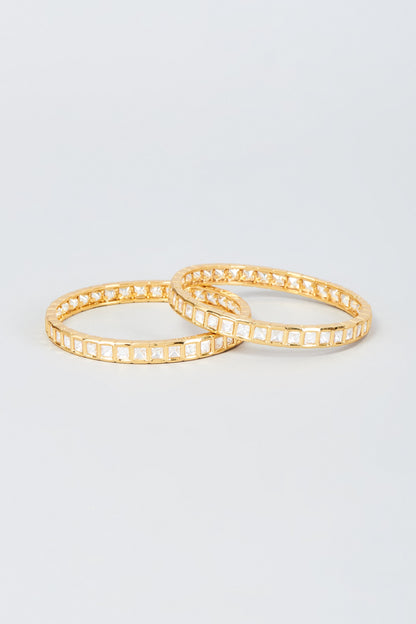 Gold Finish Kundan Polki Bangles (Set Of 2)
