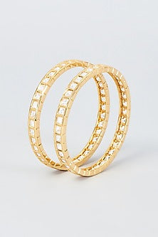 Gold Finish Kundan Polki Bangles (Set Of 2)