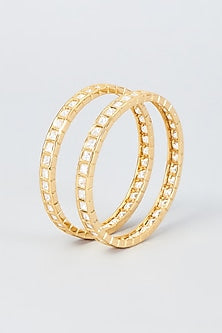 Gold Finish Kundan Polki Bangles (Set Of 2)