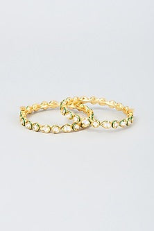Gold Finish Kundan Polki Bangles (Set Of 2)