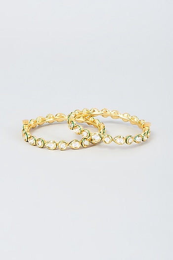 Gold Finish Kundan Polki Bangles (Set Of 2)