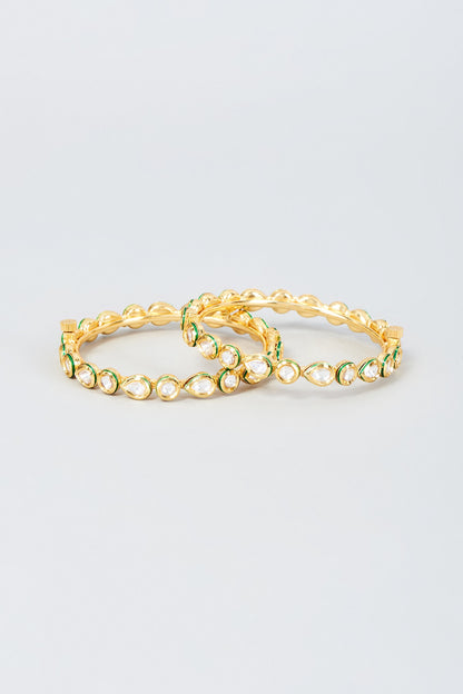 Gold Finish Kundan Polki Bangles (Set Of 2)