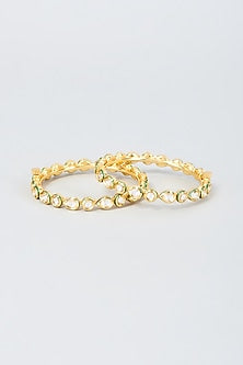 Gold Finish Kundan Polki Bangles (Set Of 2)