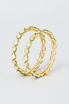 Gold Finish Kundan Polki Bangles (Set Of 2)