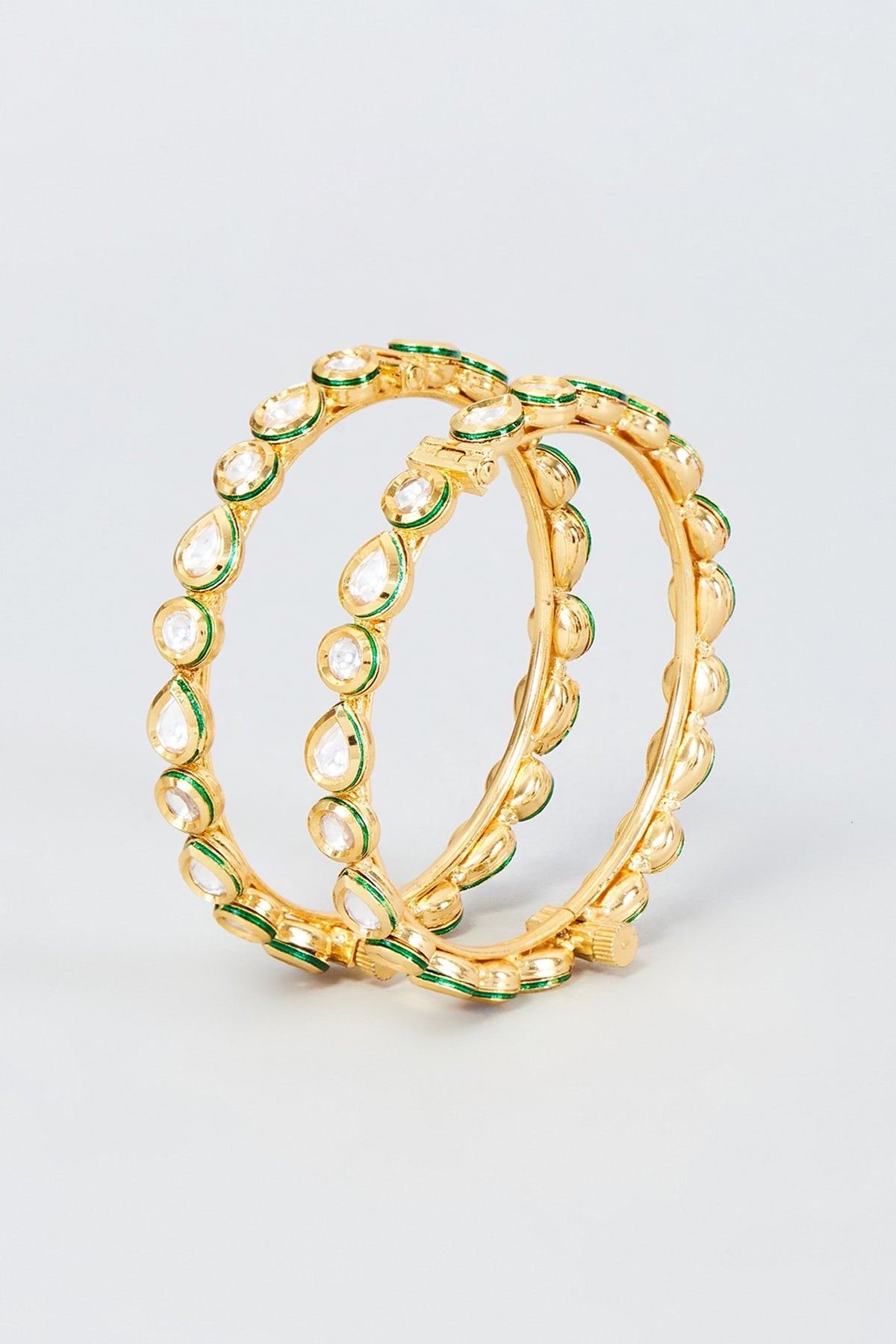 Gold Finish Kundan Polki Bangles (Set Of 2)