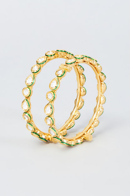 Gold Finish Kundan Polki Bangles (Set Of 2)