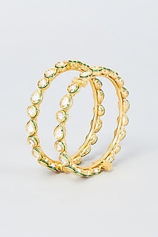 Gold Finish Kundan Polki Bangles (Set Of 2)