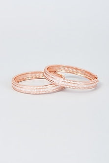 Rose Gold Finish Zircon Bangles (Set Of 2)