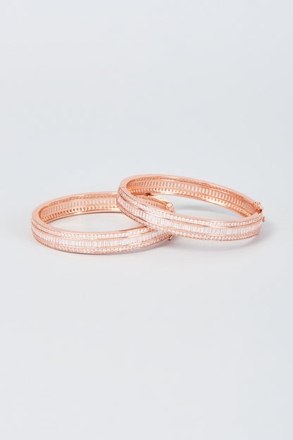 Rose Gold Finish Zircon Bangles (Set Of 2)