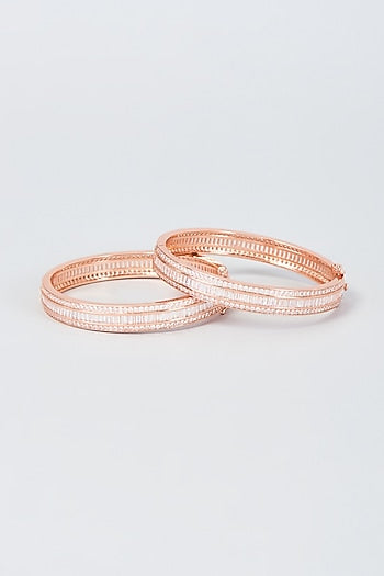 Rose Gold Finish Zircon Bangles (Set Of 2)