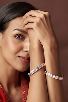 Rose Gold Finish Zircon Bangles (Set Of 2)
